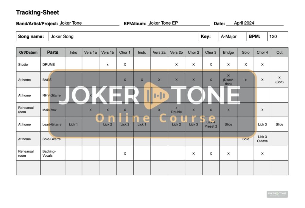 Joker Tone Course - Tracking Sheet Download